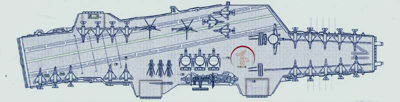 “辽宁”号航母左舷向外突出多，右舷向外突出少