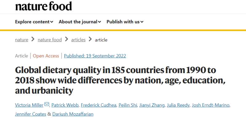 《自然·食品》杂志发表了一项时间跨度近30年的全球人口“吃饭情况调查”