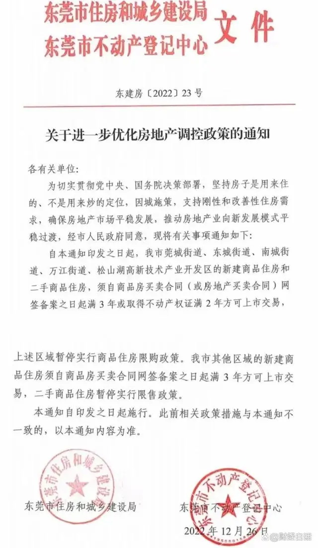 东莞市住房和城乡建设局发布关于《关于进一步优化房地产调控政策的通知》 ...