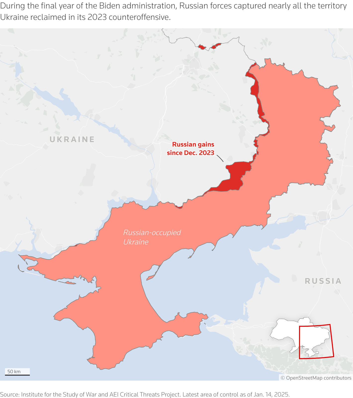 Map shows Russian advances in Ukraine